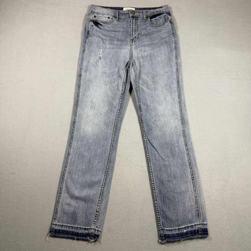 EVIDNT Los Angeles Distressed Raw Hem Straight Leg Jeans Light Wash 27